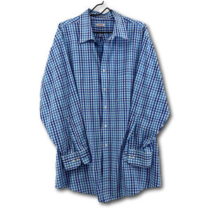 Izod Button Down Shirt Long Sleeve Blue Plaid Regular Fit Size 2XL 18.5